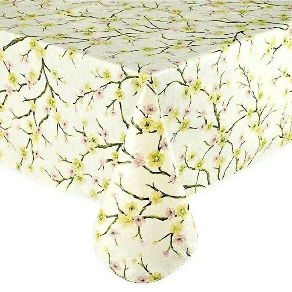 Cherry Blossom Vinyl Tablecloth Zipper Umbrella Table Flannel Backed 60x84